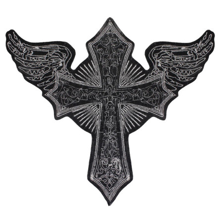 Avant Patch Brodé Gothique – Croix Ailée "Symbole d’Ascension Noire" - 28.5 cm x 26 cm