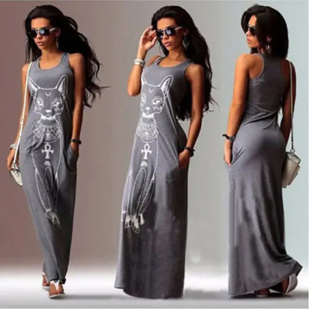 Robe d'été longue chat égyptien modele couleur gris