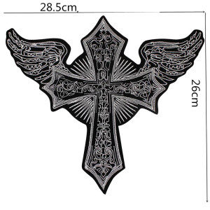 Dimensions Patch Brodé Gothique – Croix Ailée "Symbole d’Ascension Noire" - 28.5 cm x 26 cm