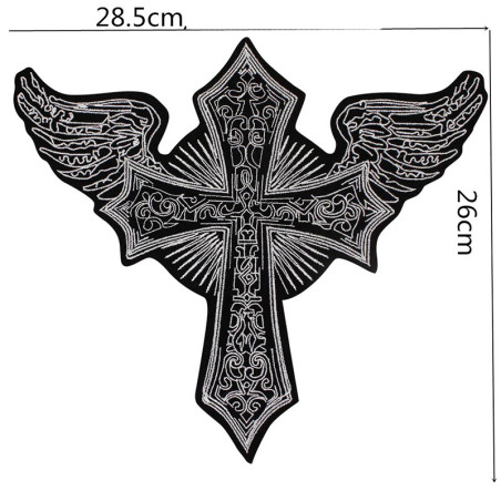Dimensions Patch Brodé Gothique – Croix Ailée "Symbole d’Ascension Noire" - 28.5 cm x 26 cm
