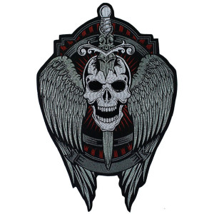 Avant Patch Brodé Tête de Mort Ailé "Lame du Jugement" - 27 cm x 41 cm