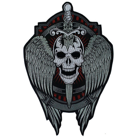 Avant Patch Brodé Tête de Mort Ailé "Lame du Jugement" - 27 cm x 41 cm