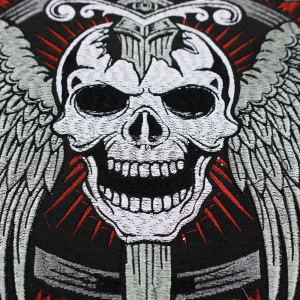 Patch Brodé "Lame du Jugement" - Tête de Mort Ailée - 27x41 cm !