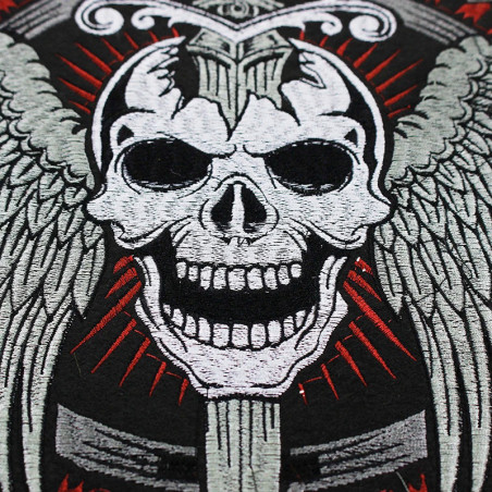 Patch Brodé "Lame du Jugement" - Tête de Mort Ailée - 27x41 cm !
