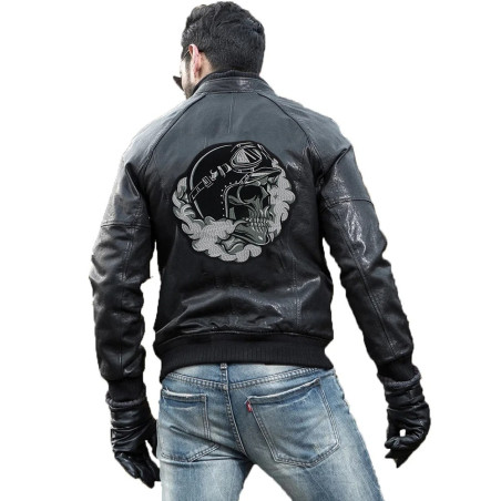 Magnifique Patch Brodé Tête de Mort Biker Crâne Fumant 27 cm x 27 cm