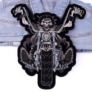 Patch Brodé Biker "Crâne sur Chopper" - 31.4 cm x 29 cm