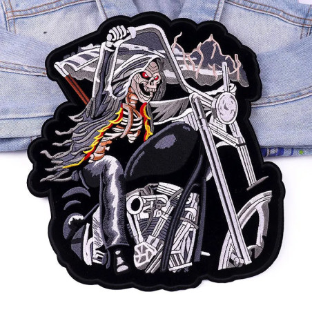 Patch Brodé Biker "Faucheuse en Furie" - 29.5 cm x 26.5 cm