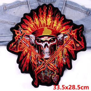 Dimensions Patch Brodé Tête de Mort "Chef de Guerre Infernal" - 33.5 cm x 28.5 cm