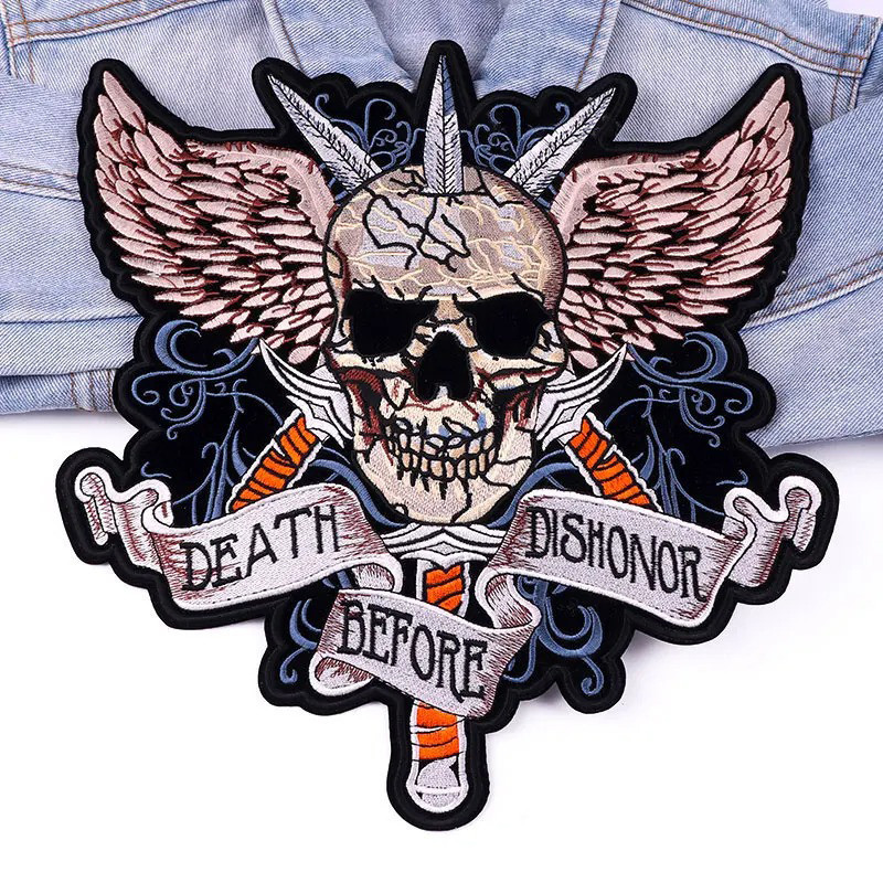 Patch Brodé Tête de Mort "Death Before Dishonor" - 28 cm x 30 cm
