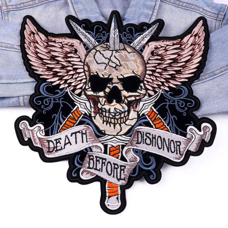 Patch Brodé Tête de Mort "Death Before Dishonor" - 28 cm x 30 cm