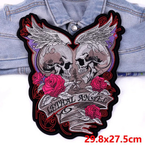 Dimensions Patch Brodé Tête de Mort "Lethal Angels" - 29.8 cm x 27.5 cm
