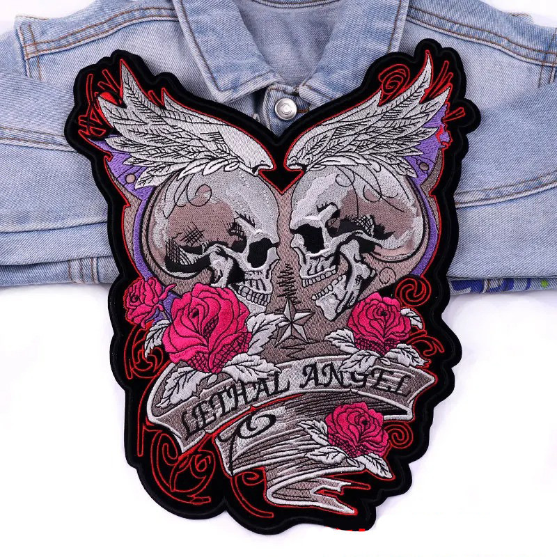 Patch Brodé Tête de Mort "Lethal Angels" - 29.8 cm x 27.5 cm