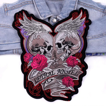 Patch Brodé Tête de Mort "Lethal Angels" - 29.8 cm x 27.5 cm