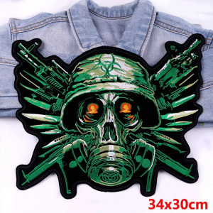 Dimensions Patch Brodé Tête de Mort "Soldat Toxique" - 34 cm x 30 cm