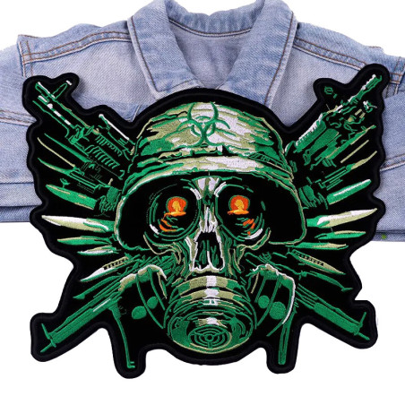 Patch Brodé Tête de Mort "Soldat Toxique" - 34 cm x 30 cm