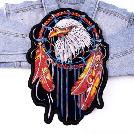 Patch Brodé Aigle & Attrape-Rêves "Esprit de l’Aigle Rouge" - 30.5 cm x 21 cm