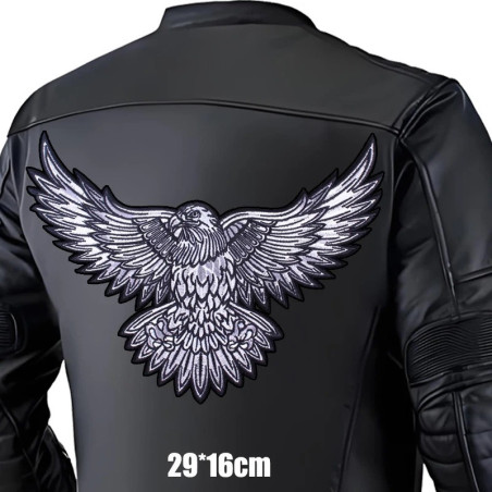 Dimensions Patch Aigle Biker "L'Envol du Guerrier" - 29 cm x 16 cm
