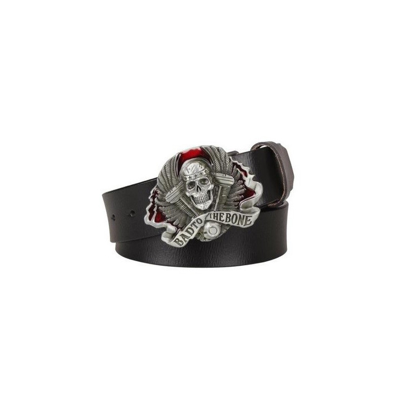 Ceinture Tête de Mort Bad To The Bone Couleur cuir noir