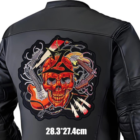 Dimensions Patch Tête de Mort Rock  "Crâne Électrik'Enfer" - 28.3 cm x 27.4 cm