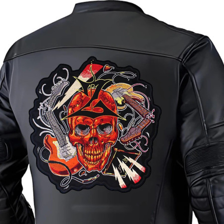 Patch Tête de Mort Rock  "Crâne Électrik'Enfer" - 28.3 cm x 27.4 cm
