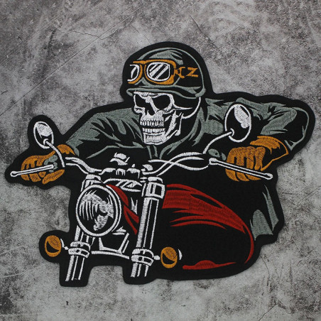 Avant Écusson Tête de Mort Motard Crâne Pilote Vintage - 35 cm x 27 cm