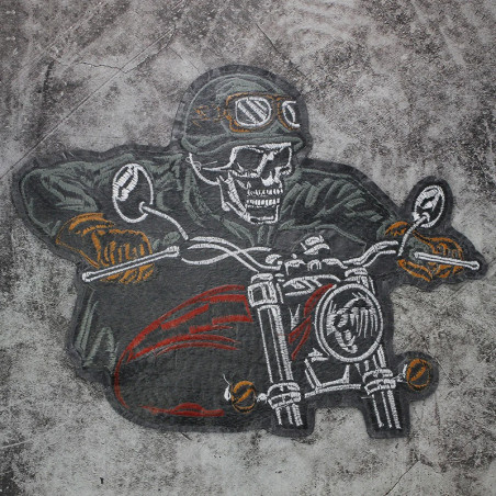 Vue Arrière  Écusson Tête de Mort Motard Crâne Pilote Vintage - 35 cm x 27 cm