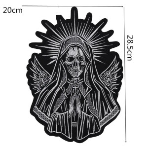 Dimensions Écusson Tête de Mort Sainte Sombre "Ange de la Mort Lumineux"- 28.5 cm x 20 cm