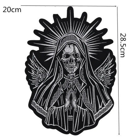 Dimensions Écusson Tête de Mort Sainte Sombre "Ange de la Mort Lumineux"- 28.5 cm x 20 cm