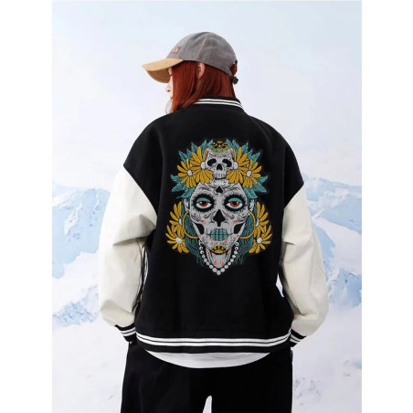 Écusson Tête de Mort Mexicaine "Calavera Fleurie Mystique" - 32.2 cm x 25 cm