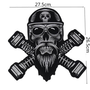 Dimensions Écusson Tête de Mort Biker "Crâne Barbu Mécanique" - 27.5 cm x 26.5 cm