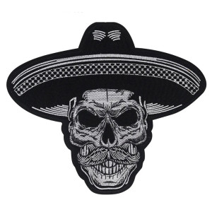 Écusson Tête de Mort Sombrero "Crâne Mexicain Barbu"  - 28 cm x 24.5 cm
