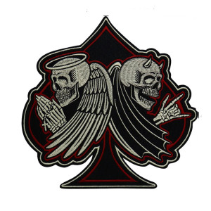 Écusson Tête de Mort "Crâne Ange & Démon dans un Pique Noir" - 25.4 cm x x25.7 cm