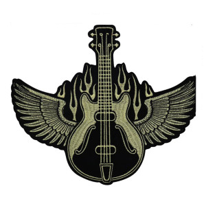 Écusson Rock "Guitare Ailée & Flammes Noires" - 28 cm x 24 cm
