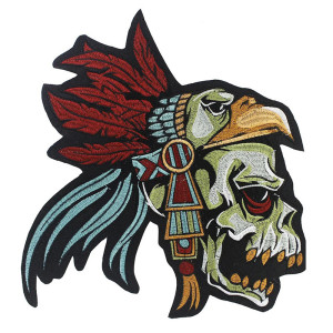 Patch Tête de Mort Tribal "Crâne Aigle de Guerre" - 28.6 cm x 30 cm