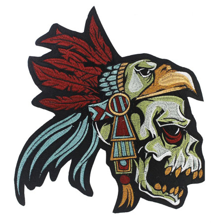 Patch Tête de Mort Tribal "Crâne Aigle de Guerre" - 28.6 cm x 30 cm