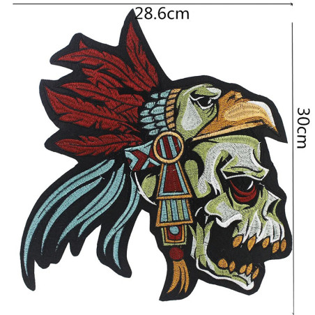 Dimensions Patch Tête de Mort Tribal "Crâne Aigle de Guerre" - 28.6 cm x 30 cm