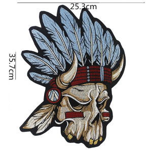 Dimensions Patch Tête de Mort Amérindien "Crâne du Chef des Plaines" - 35.7 cm x 25.3 cm