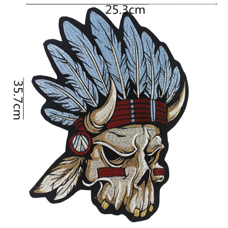Dimensions Patch Tête de Mort Amérindien "Crâne du Chef des Plaines" - 35.7 cm x 25.3 cm