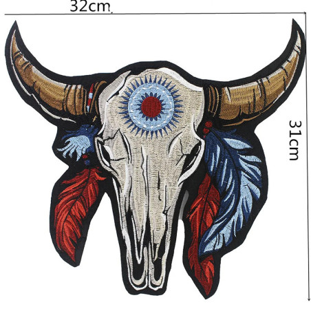 Dimensions Patch Tête de Mort Amérindien "Crâne Sacré du Bison Spirituel'