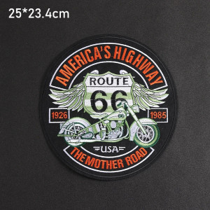 Dimensions Écusson Moto Route 66 "Highway to Freedom" - 25 cm x 23.4 cm