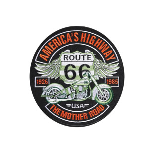 Avant Écusson Moto Route 66 "Highway to Freedom" - 25 cm x 23.4 cm