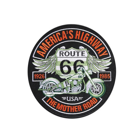Avant Écusson Moto Route 66 "Highway to Freedom" - 25 cm x 23.4 cm