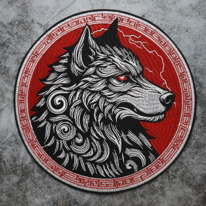 Écusson Loup Tribal "Regard du Tonnerre" - 28 cm de diamétre