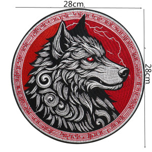 Dimensions Écusson Loup Tribal "Regard du Tonnerre" - 28 cm de diamétre