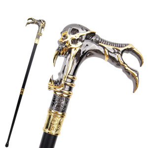 Canne de Marche Gothique – Poignée Griffes de Dragon Métalliques Noires et Dorées