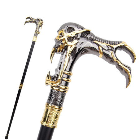 Canne de Marche Gothique – Poignée Griffes de Dragon Métalliques Noires et Dorées