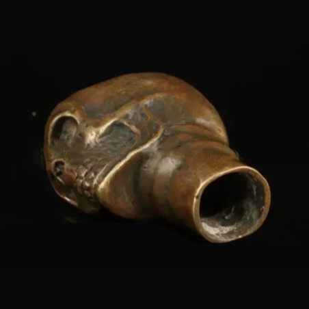 Vue générale Pommeau de Canne Gothique Crâne Antique Finition Bronze Vieilli