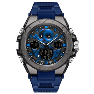 Montre Tête de Mort Sport "Crâne Ailé" Multifonction & Étanche Couleur Bleu marine