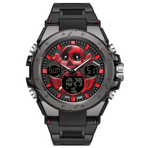 Montre Tête de Mort Sport "Crâne Ailé" Multifonction & Étanche Couleur Rouge