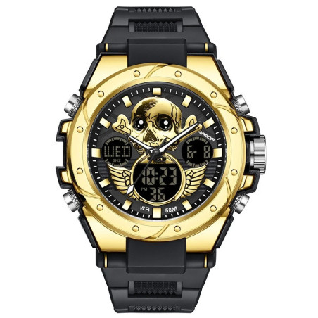 Montre Tête de Mort Sport "Crâne Ailé" Multifonction & Étanche Couleur or